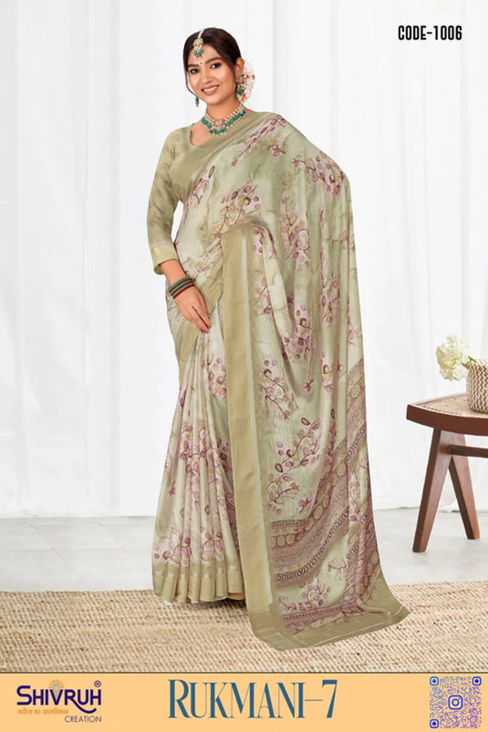 Multicolor Digital Print Moss Chiffon Evening wear saree