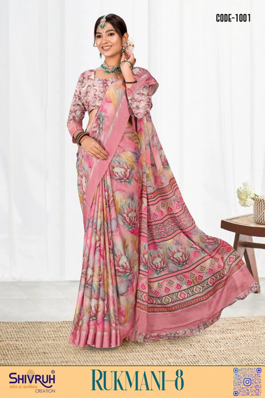 Multicolor Digital Print Moss Chiffon Festival wear saree