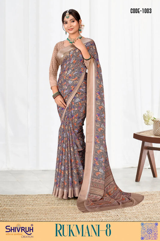 Multicolor Digital Print Moss Chiffon Formal wear saree