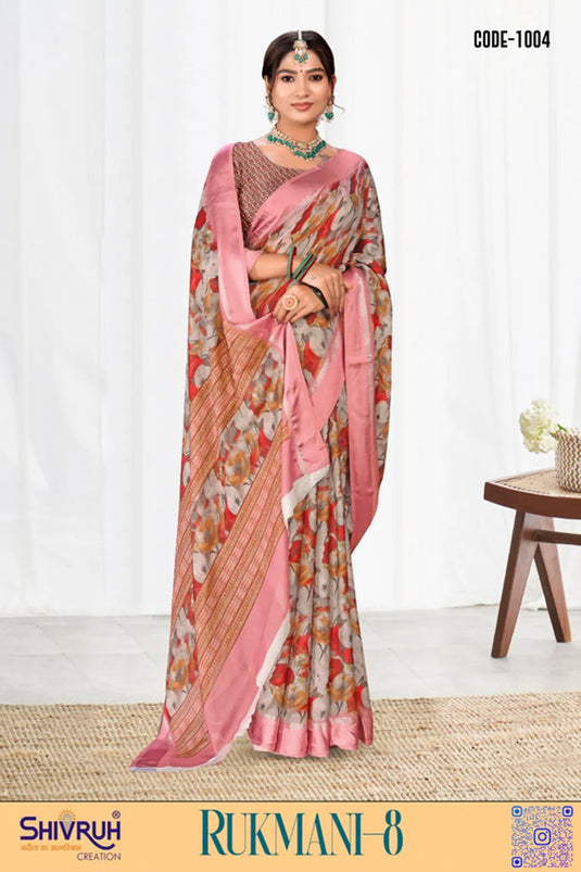 Multicolor Digital Print Moss Chiffon Designer wear saree