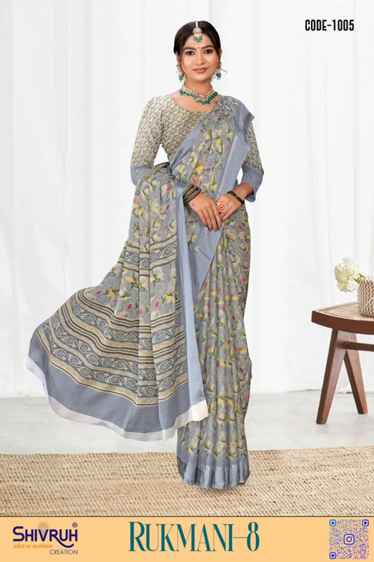 Multicolor Digital Print Moss Chiffon Office wear saree