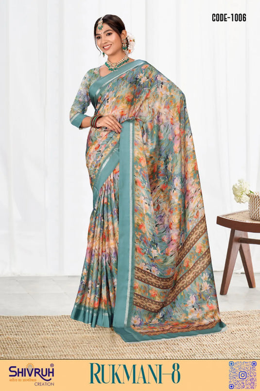 Multicolor Digital Print Moss Chiffon Evening wear saree