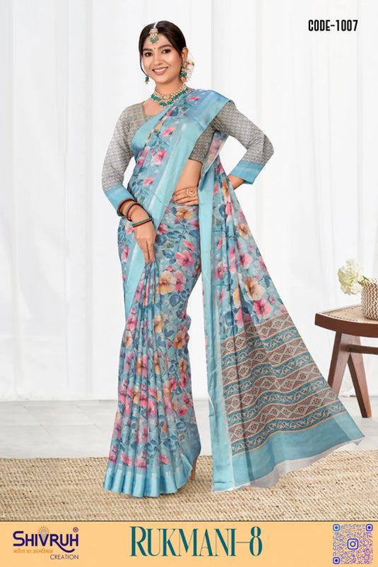 Multicolor Digital Print Moss Chiffon Festival wear saree