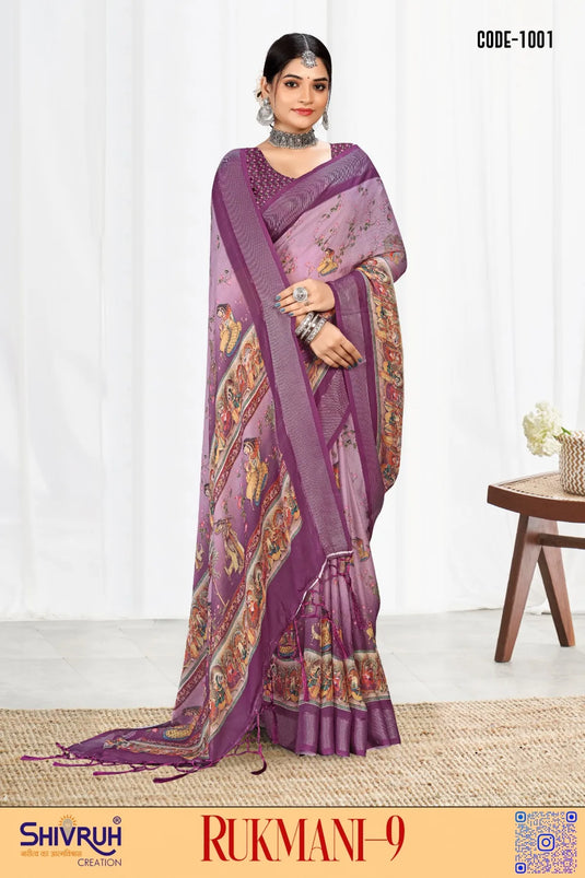 Moss Chiffon Digital print saree with blouse for women