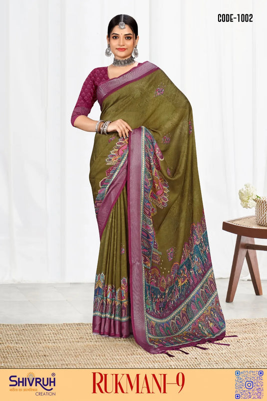 Moss Chiffon Digital print saree with blouse for women