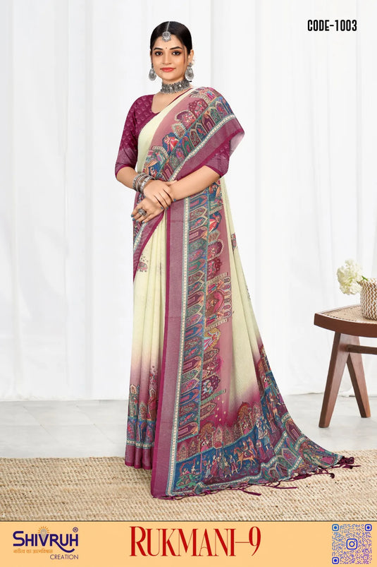 Moss Chiffon Digital print saree with blouse for women