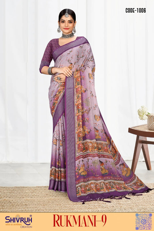 Moss Chiffon Digital print saree with blouse for women