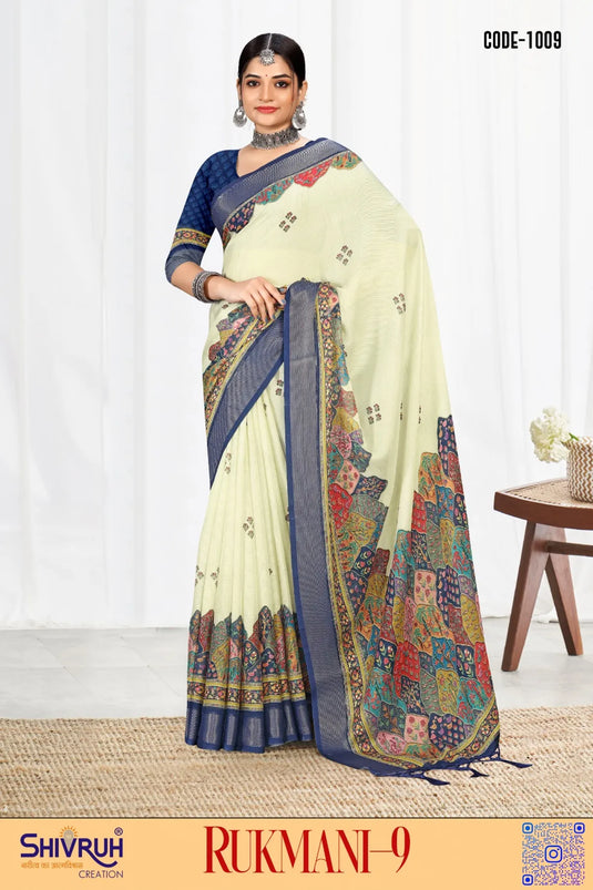 Moss Chiffon Digital print saree with blouse for women