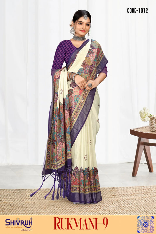 Moss Chiffon Digital print saree with blouse for women