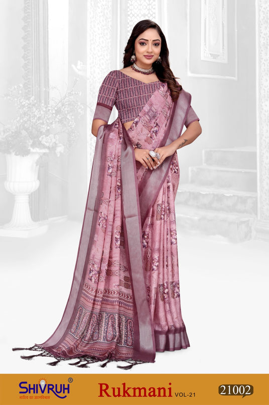Saree design in pastel peach with zari motifs