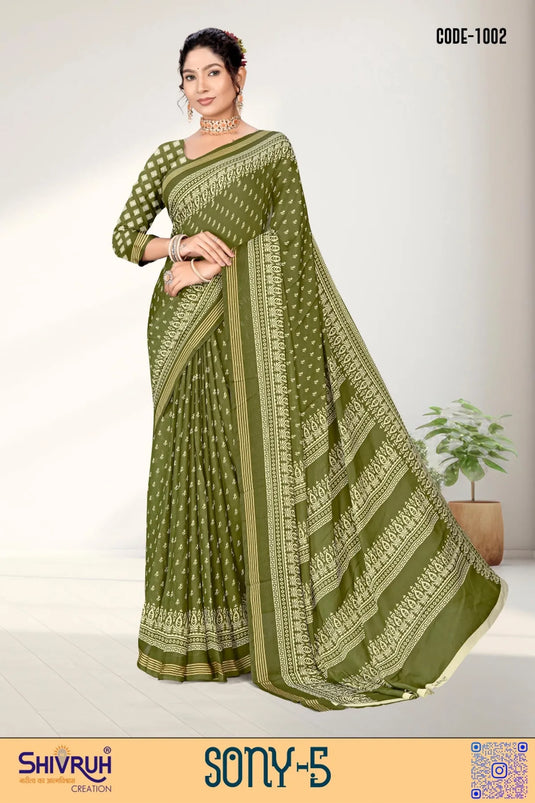 Delightful Soft Crepe Digital Print Weaving Saree