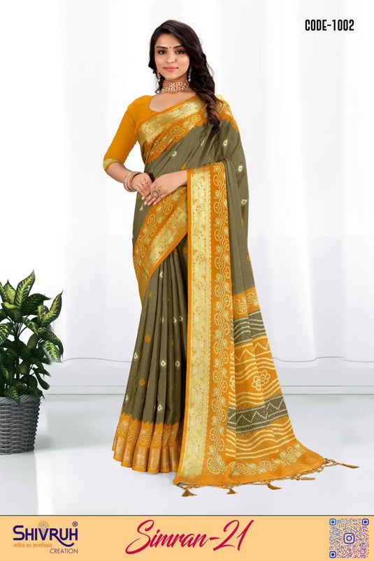 Lehariya saree with contrast blouse in festival tones