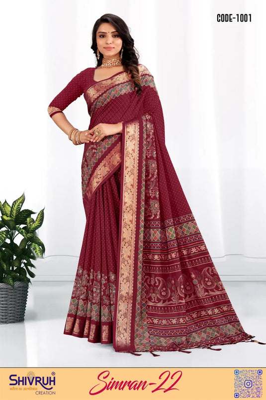 Soft Cotton Polka dots Print saree with blouse for women