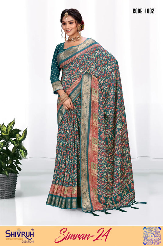 Saree blouse with elbow-length sleeves and beadwork