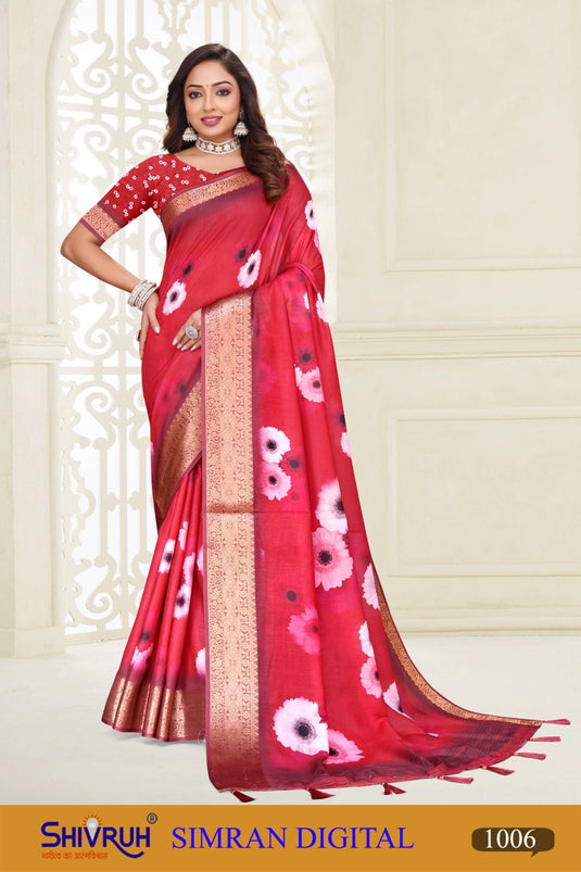 Traditional women saree in crimson red