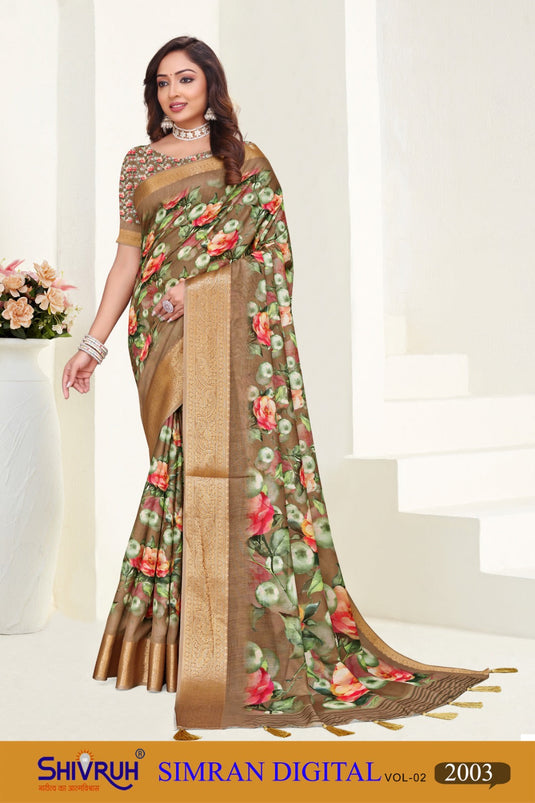 Detailed saree design in pastel tones