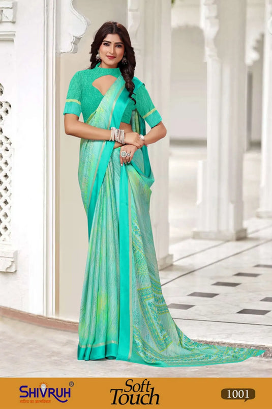 Digital Print Moss Chiffon Party wear saree