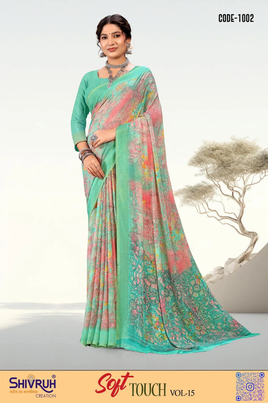 Digital Print Moss Chiffon Party wear saree