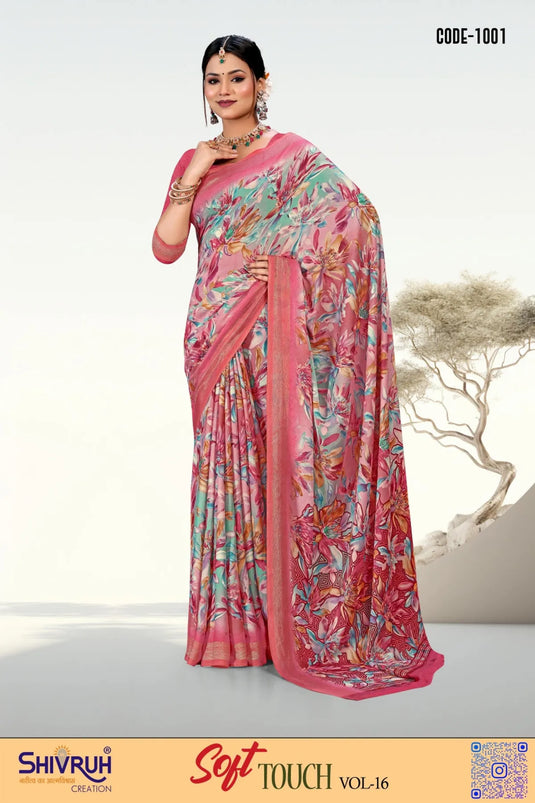 Moss Chiffon Floral Print design saree for women