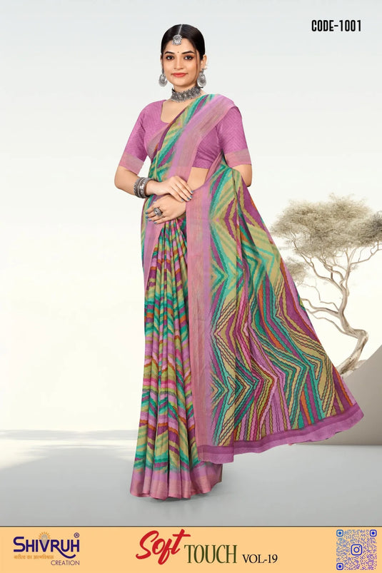 Moss Chiffon Laheriya design saree with blouse for women