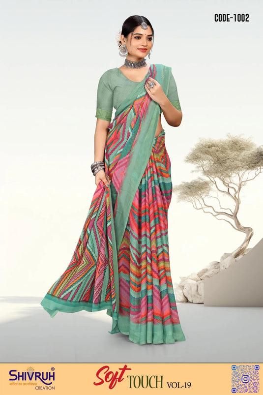 Moss Chiffon Laheriya design saree with blouse for women