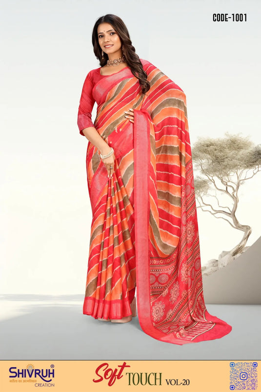 Moss Chiffon Laheriya design saree with blouse for women
