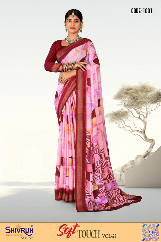 Moss Chiffon Geometrical design saree with blouse for women