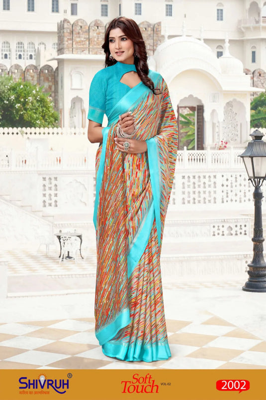 Digital Print Moss Chiffon Party wear saree