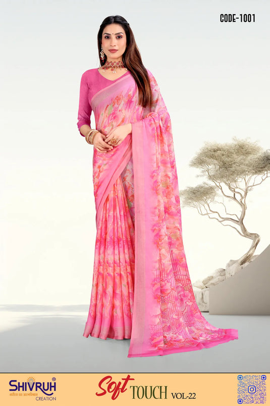 Moss Chiffon Abstract Digital Print saree with blouse for women