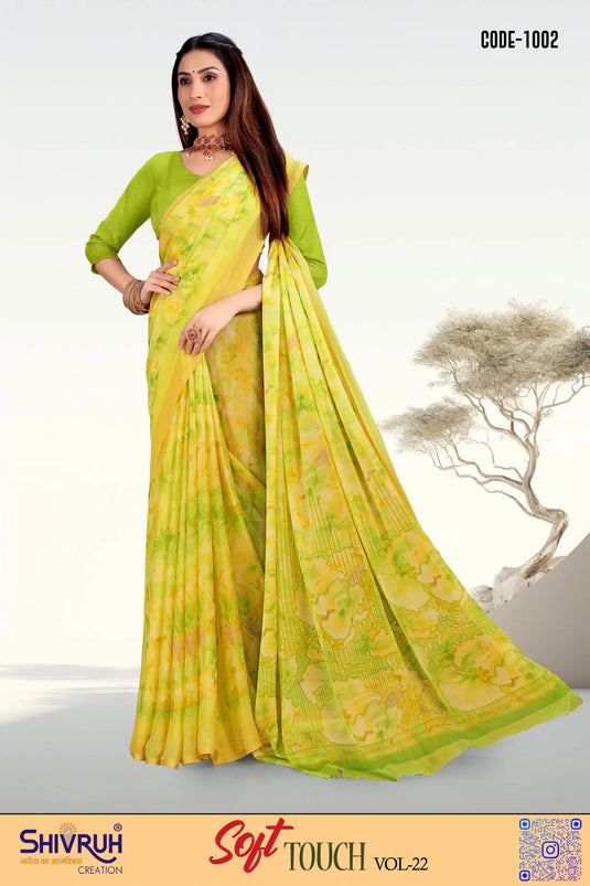 Moss Chiffon Abstract Digital Print saree with blouse for women