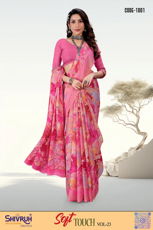 Moss Chiffon Abstract Digital Print saree with blouse for women