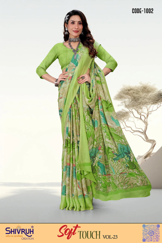Moss Chiffon Abstract Digital Print saree with blouse for women