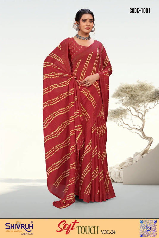 Moss Chiffon Laheriya Print saree with blouse for women