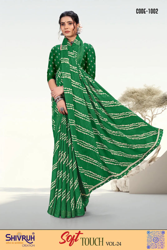 Moss Chiffon Laheriya Print saree with blouse for women