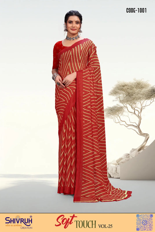 Moss Chiffon Laheriya Print saree with blouse for women