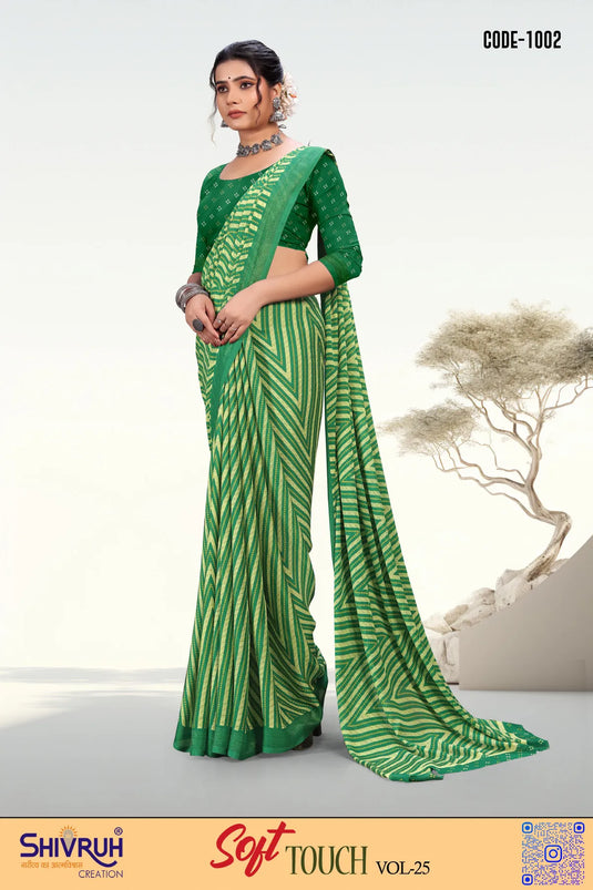 Moss Chiffon Laheriya Print saree with blouse for women