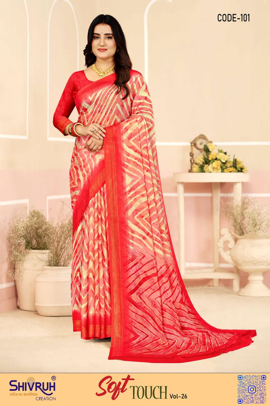 Moss Chiffon Laheriya Print saree with blouse for women