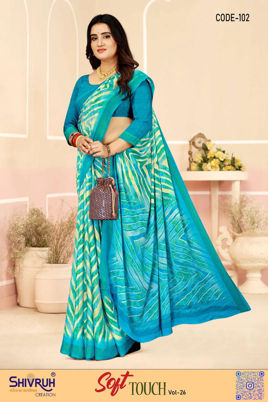 Moss Chiffon Laheriya Print saree with blouse for women