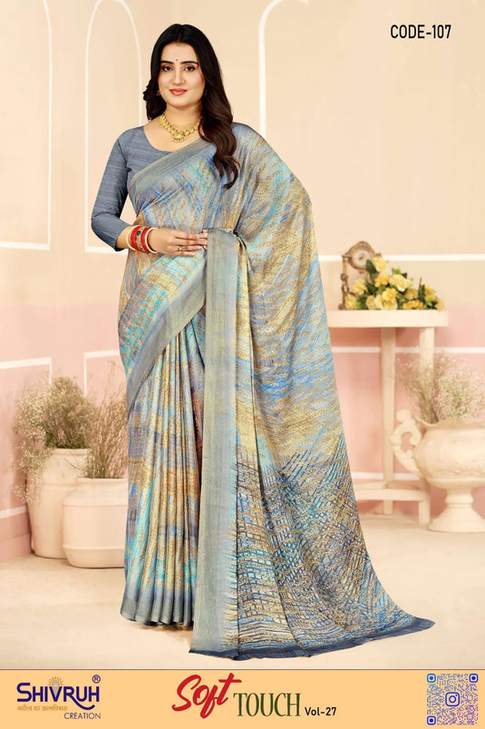 Moss Chiffon Digital print saree with blouse for women