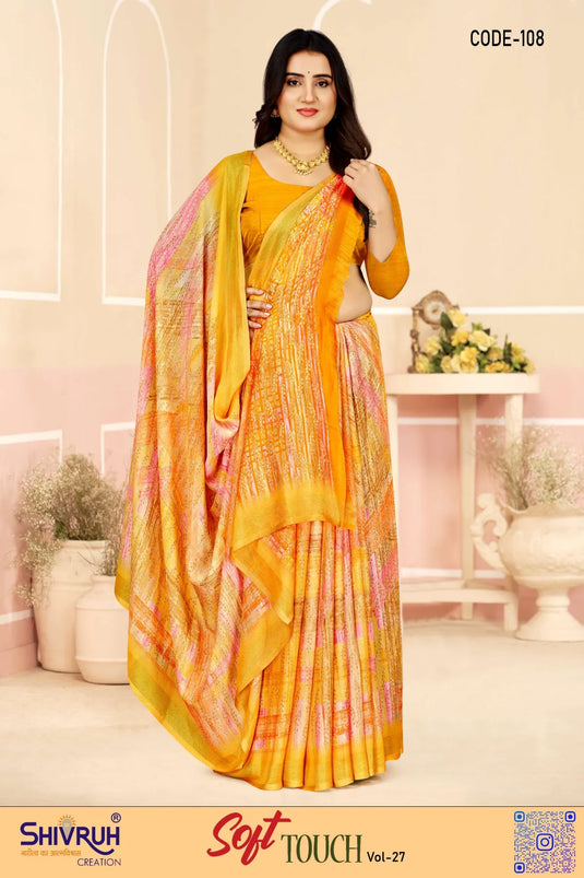 Moss Chiffon Digital print saree with blouse for women