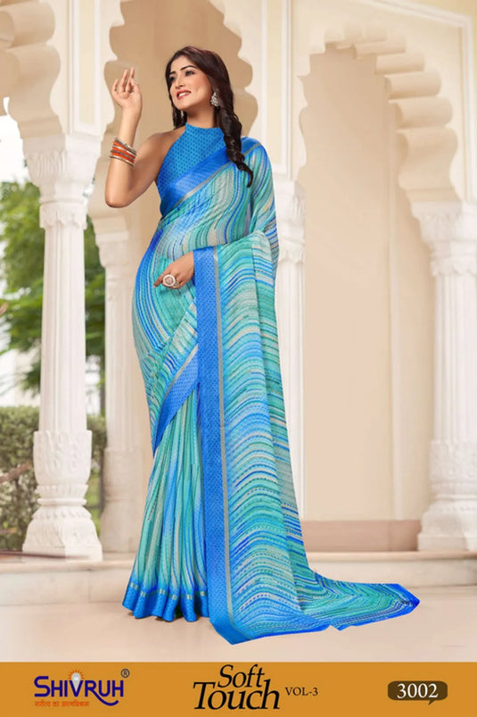 Digital Print Moss Chiffon Party wear saree