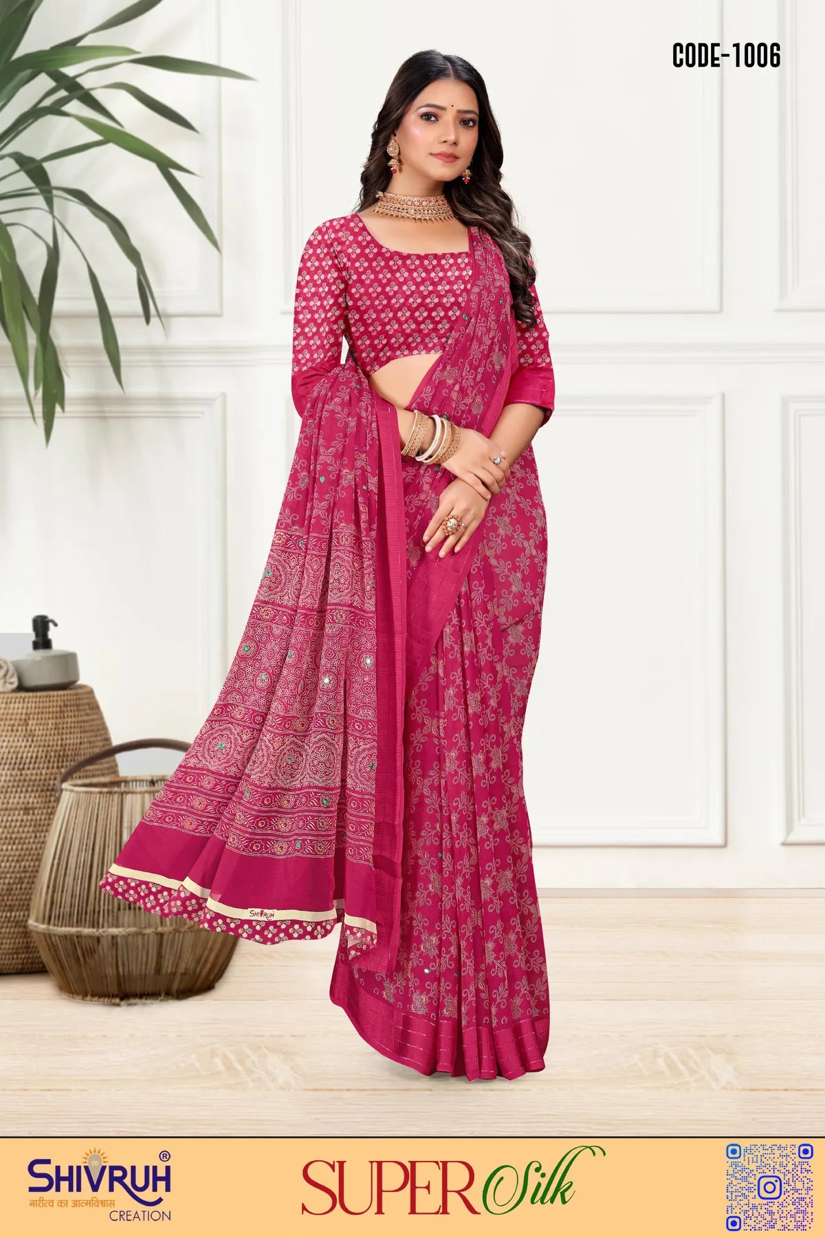 Printed leheriya saree in chiffon for daily wear