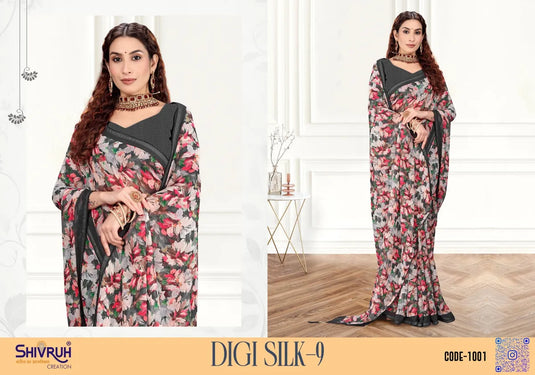 Cute Multicolor Digital Print Piping Border Weightless (Wetless) Saree For Women