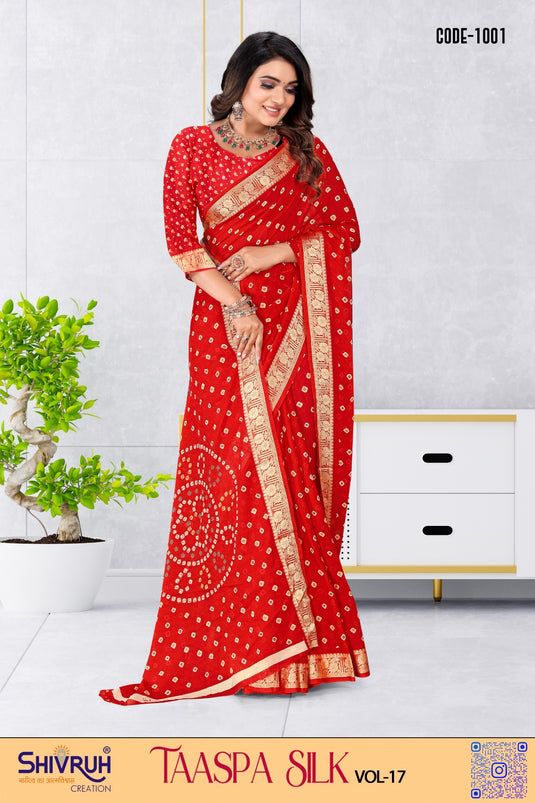 Bandhej soft Cotton viscose border Saree set for Women