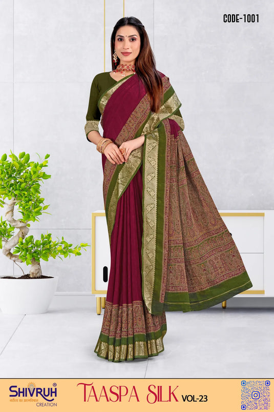 Cotton Weaving Leaf Print saree with blouse for women