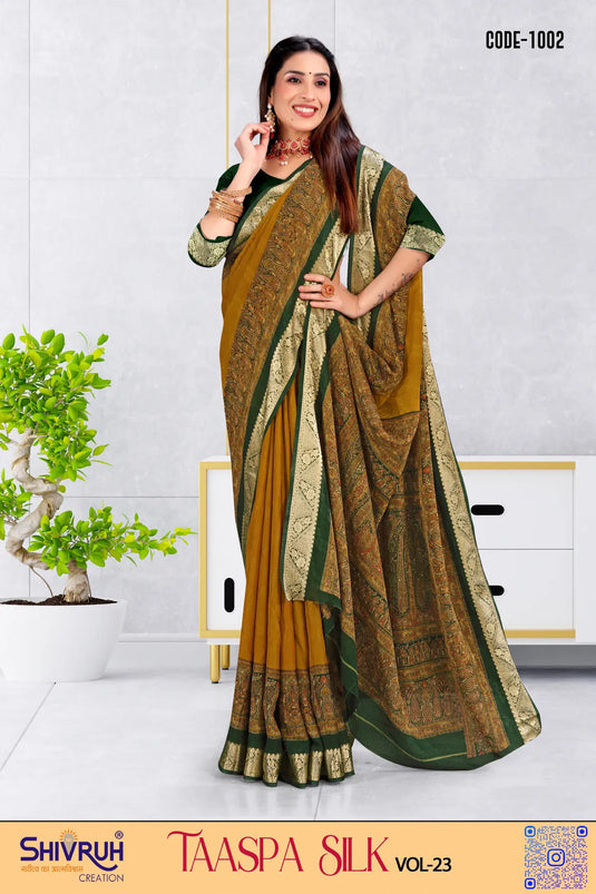Cotton Weaving Leaf Print saree with blouse for women