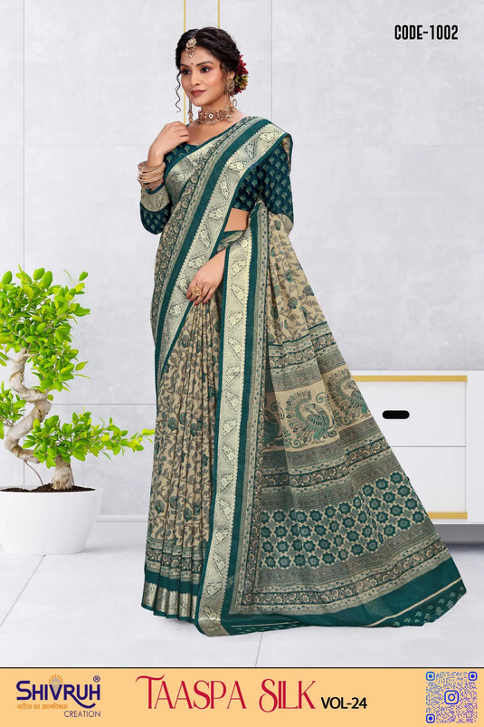 Handcrafted silk saree with temple border