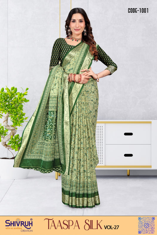 Latest saree trending now in crepe fabric with contemporary print