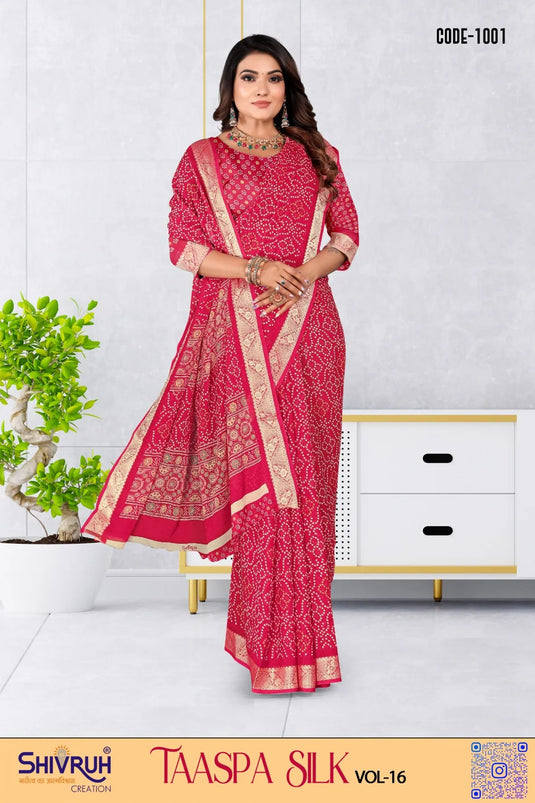 Bandhej Jacquard Border Tasspa cotton Saree with Blouse For Women