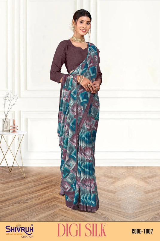 Alluring Multicolor Digital Print Piping Border Weightless (Wetless) Saree For Women